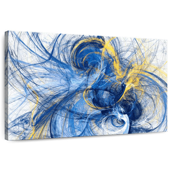 Elephant Stock Abstract Prints Wall Art - Horizontal Canvas Wall Art - Living Room Wall Decor - Abstract Canvas - Yellow And Blue Decor - 45" x 30"