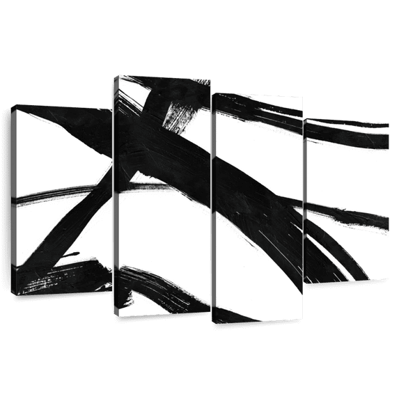 Elephant Stock Abstract Simple Wall Art - Horizontal Multi Panel Canvas - Living Room Wall Decor - Abstract Multi Panel - White And Black Decor - 52" x 32"