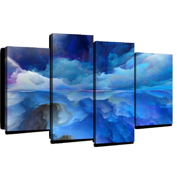 Elephant Stock Abstract Sky Wall Art - Horizontal Multi Panel Canvas - Living Room Wall Decor - Abstract Multi Panel - Blue And Gray Decor - 75" x 48"