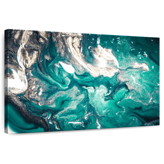 Elephant Stock Abstract Teal Wall Art - Horizontal Canvas Wall Art - Living Room Wall Decor - Abstract Canvas - Teal And Turquoise Decor - 51" x 34"