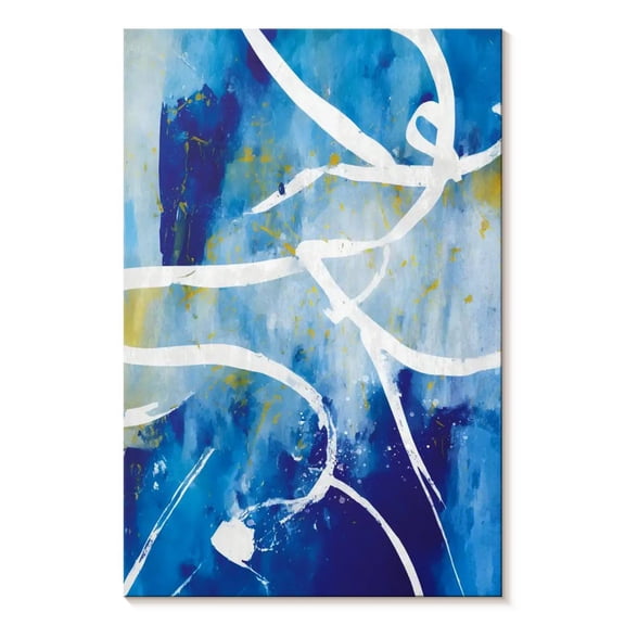 Elephant Stock Abstract White Gold Splatter Wall Art - Vertical Canvas Wall Art - Living Room Wall Decor - Abstract Canvas - Blue And White Decor - 34" x 51"