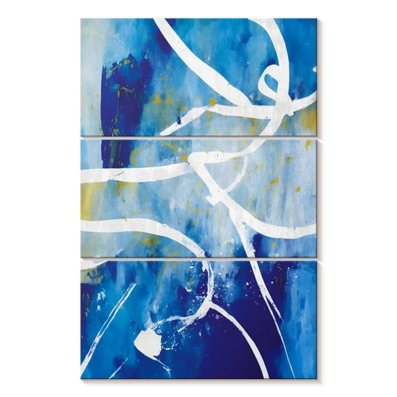 Elephant Stock Abstract White Gold Splatter Wall Art - Vertical Multi Panel Canvas - Bedroom Wall Decor - Abstract Multi Panel - Blue And White Decor - 32" x 50"