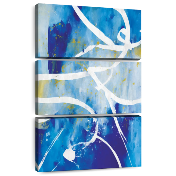 Elephant Stock Abstract White Gold Splatter Wall Art - Vertical Multi Panel Canvas - Bedroom Wall Decor - Abstract Multi Panel - Blue And White Decor - 36" x 57"