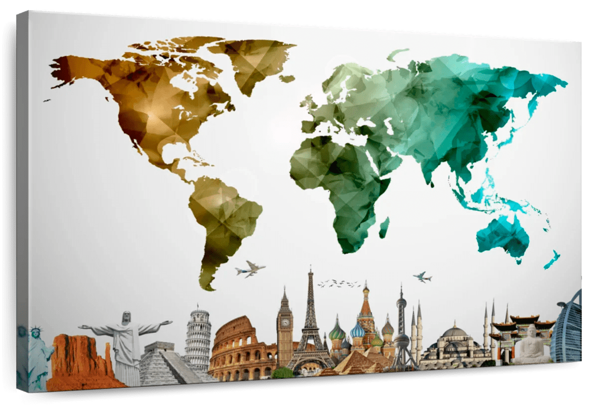 Elephant Stock Abstract World Map Wall Art Horizontal Canvas Wall Art