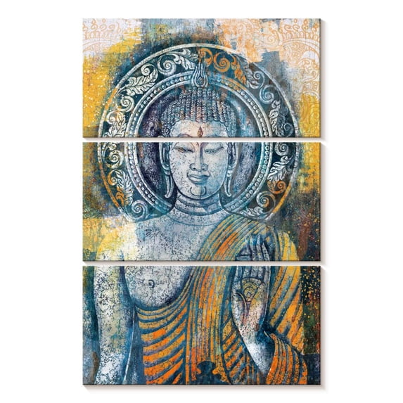Elephant Stock Acrylic Buddha Wall Art - Vertical Multi Panel Canvas - Living Room Wall Decor - People Multi Panel - Gray And Orange Decor - 20" x 32"