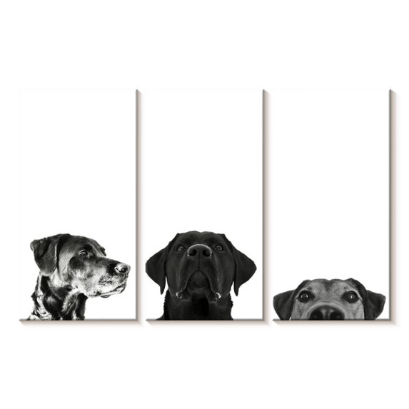 Elephant Stock Adorable Puppies Wall Art - Horizontal Multi Panel Canvas - Living Room Wall Decor - Animal Multi Panel - White And Black Decor - 45" x 28"