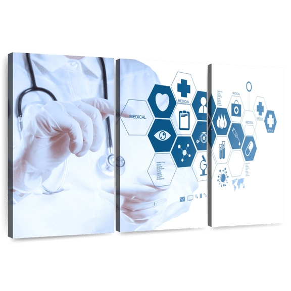 Elephant Stock Advanced Medical Technology Wall Art - Horizontal Multi Panel Canvas - Living Room Wall Decor - Profession Multi Panel - White And Blue Decor - 74" x 48"