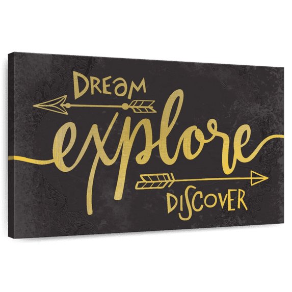 Elephant Stock Adventure Awaits Gold Wall Art - Horizontal Canvas Wall Art - Living Room Wall Decor - Inspirational And Typography Canvas - Gray And Yellow Decor By Kimberly Allen - 36" x 24"