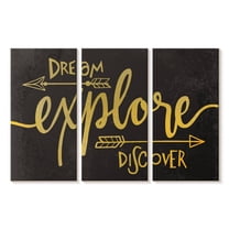 Elephant Stock Adventure Awaits Gold Wall Art - Horizontal Multi Panel Canvas - Living Room Wall Decor - Inspirational And Typography Multi Panel - Gray And Yellow Decor By Kimberly Allen - 23" x 14"