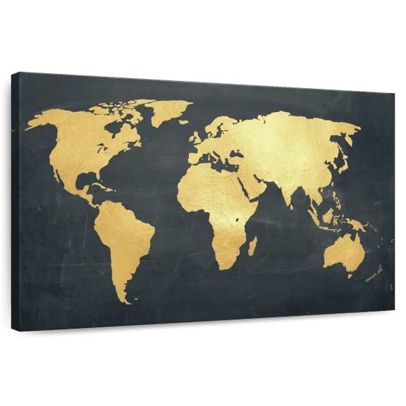Elephant Stock Adventure Awaits World Map Wall Art - Horizontal Canvas Wall Art - Living Room Wall Decor - Map Canvas - Gold And Black Decor - 12" x 8"