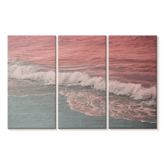 Elephant Stock Aesthetic Wave Wall Art - Horizontal Multi Panel Canvas - Living Room Wall Decor - Beach Multi Panel - Pink And Blue Decor - 33" x 20"