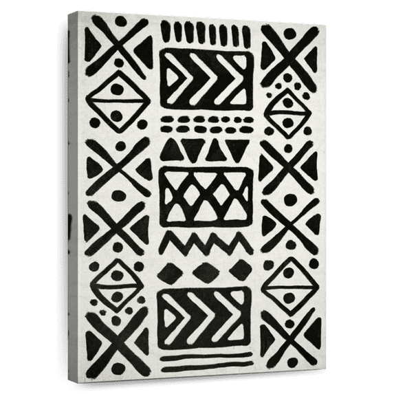Elephant Stock African Geometric Abstract Wall Art - Vertical Canvas Wall Art - Living Room Wall Decor - Abstract Canvas - Black And White Decor - 32" x 48"
