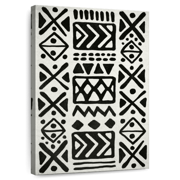 Elephant Stock African Geometric Abstract Wall Art - Vertical Canvas Wall Art - Living Room Wall Decor - Abstract Canvas - Black And White Decor - 8" x 12"
