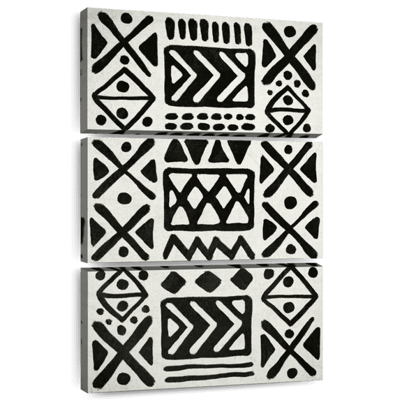 Elephant Stock African Geometric Abstract Wall Art - Vertical Multi Panel Canvas - Living Room Wall Decor - Abstract Multi Panel - Black And White Decor - 36" x 57"