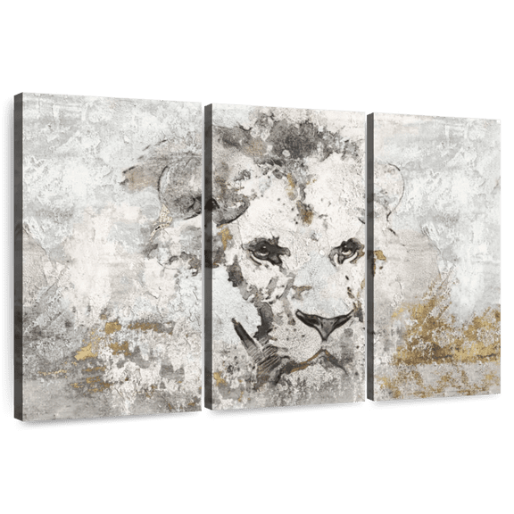 Elephant Stock African Lion Gold Wall Art - Horizontal Multi Panel Canvas - Living Room Wall Decor - Animal Multi Panel - Brown And Gray Decor By Irena Orlov - 65" x 42"