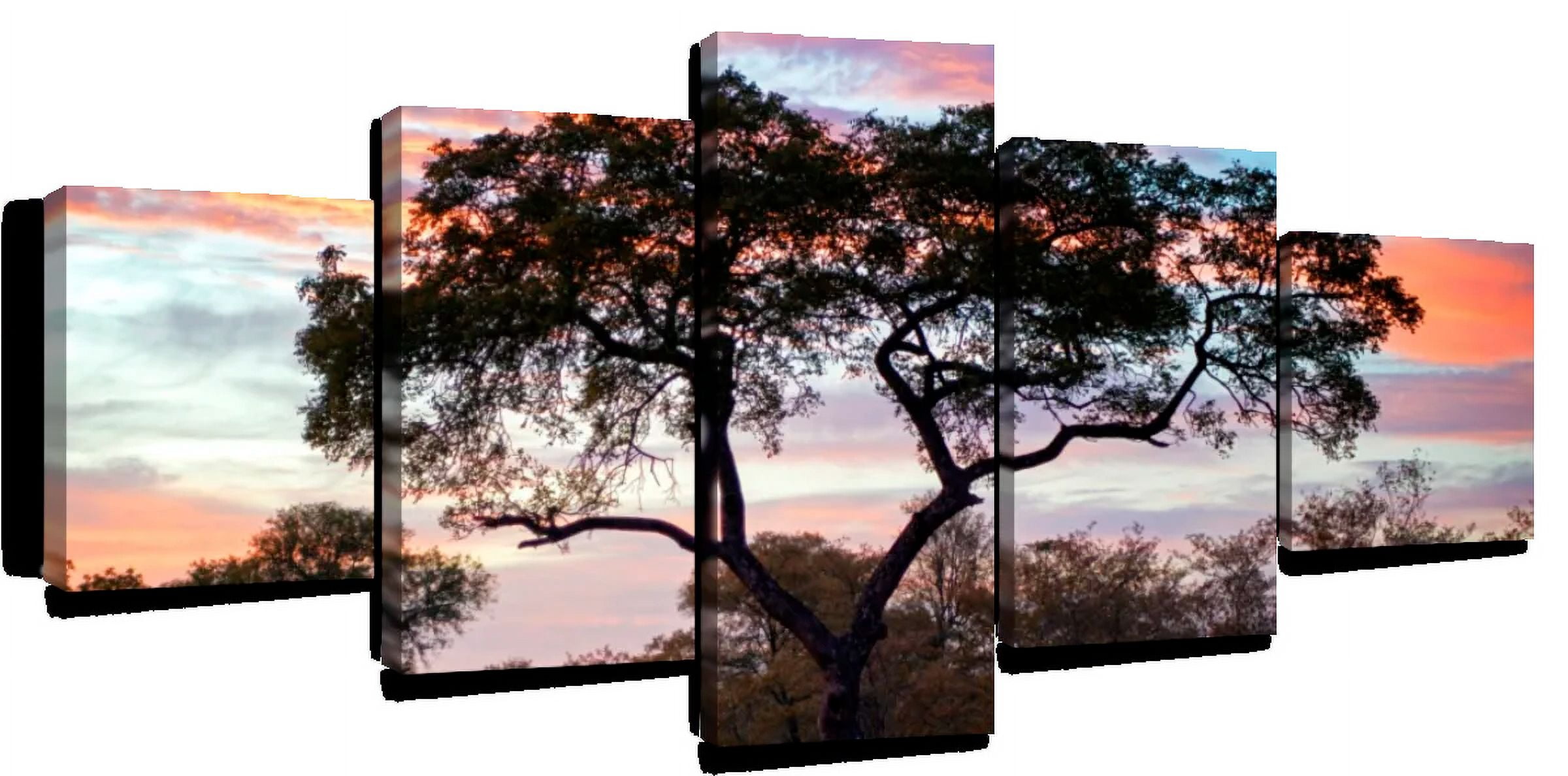 Elephant Stock African Sunset Wall Art - Horizontal Multi Panel Canvas ...