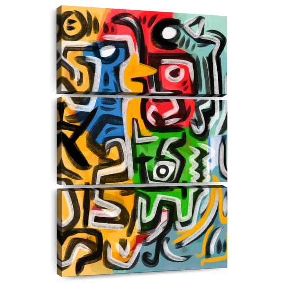 Elephant Stock African Tribal Dance Wall Art - Vertical Multi Panel Canvas - Living Room Wall Decor - Abstract Multi Panel - Black And Orange Decor By Emmanuel Signorino - 48" x 74"