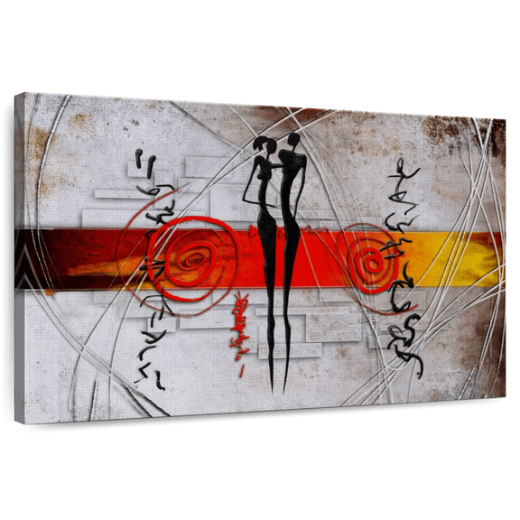 Elephant Stock African Tribal Villagers Wall Art - Horizontal Canvas Wall Art - Living Room Wall Decor - People Canvas - Red And Gray Decor - 12" x 8"
