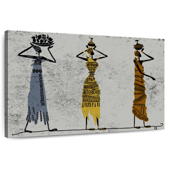 Elephant Stock African Women Head Carrying Wall Art - Horizontal Canvas Wall Art - Living Room Wall Decor - People Canvas - Gray And Black Decor - 45" x 30"