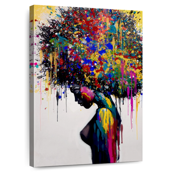 Elephant Stock Afro Color Splash Wall Art - Vertical Canvas Wall Art - Living Room Wall Decor - People Canvas - Beige And Yellow Decor - 20" x 30"
