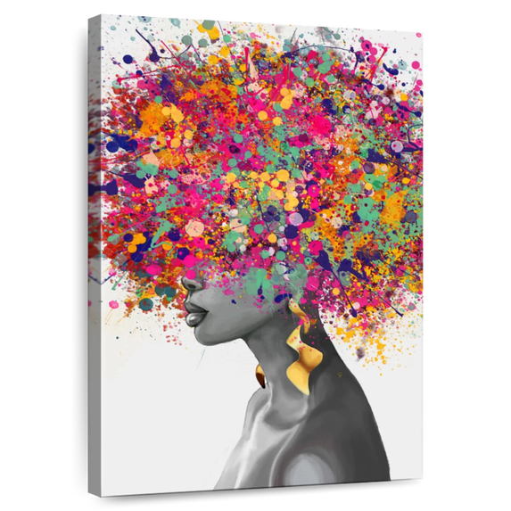 Elephant Stock Afro Hair Pop Wall Art - Vertical Canvas Wall Art - Living Room Wall Decor - People Canvas - White And Gray Decor - 20" x 30"