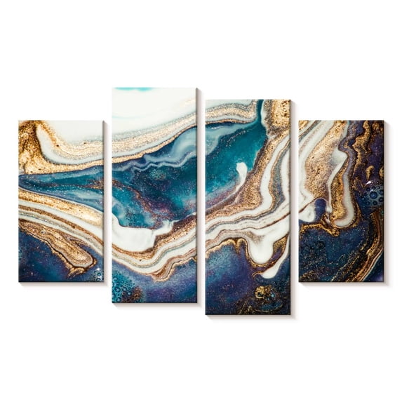 Elephant Stock Agate Ripples Abstract Wall Art - Horizontal Multi Panel Canvas - Living Room Wall Decor - Abstract Multi Panel - Blue And Gold Decor - 24" x 14"
