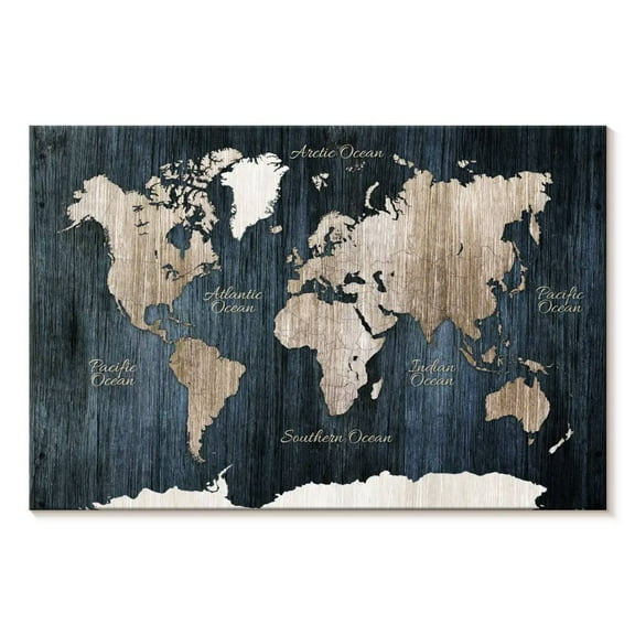 Elephant Stock Aged Wooden World Map Wall Art - Horizontal Canvas Wall Art - Living Room Wall Decor - Map Canvas - White And Beige Decor - 12" x 8"