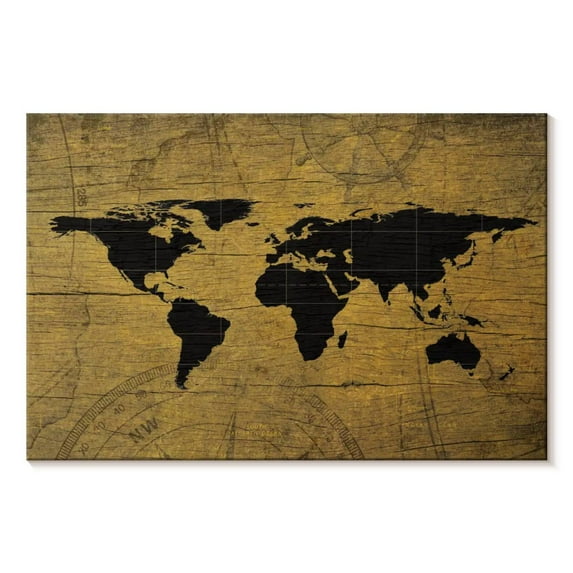 Elephant Stock Aged World Map Xix Wall Art - Horizontal Canvas Wall Art - Living Room Wall Decor - Map Canvas - Green And Black Decor - 12" x 8"