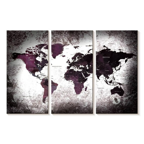 Elephant Stock Aged World Map Xl Wall Art - Horizontal Multi Panel Canvas - Living Room Wall Decor - Education Multi Panel - Black And White Decor - 23" x 14"