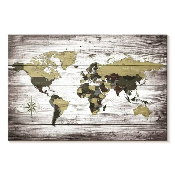 Elephant Stock Aged World Map Xxxiii Wall Art - Horizontal Canvas Wall Art - Living Room Wall Decor - Education Canvas - Brown And Gray Decor - 48" x 32"