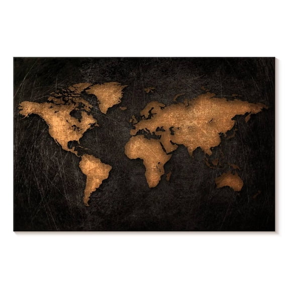 Elephant Stock Aged World Map Xxxiv Wall Art - Horizontal Canvas Wall Art - Living Room Wall Decor - Map Canvas - Black And Brown Decor - 30" x 20"