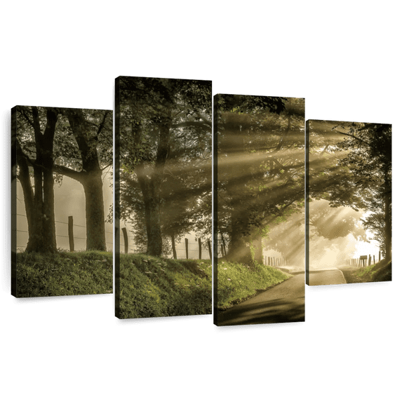 Elephant Stock All Aglow Path Wall Art - Horizontal Multi Panel Canvas - Living Room Wall Decor - Nature Multi Panel - Black And Green Decor By D. Burt - 52" x 32"
