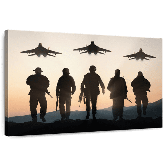 Elephant Stock Air Force Wall Art - Horizontal Canvas Wall Art - Living Room Wall Decor - Military Canvas - Beige And Black Decor - 30" x 20"