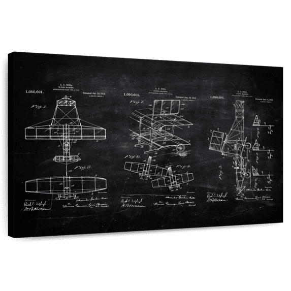Elephant Stock Aircraft Blueprint Wall Art - Horizontal Canvas Wall Art - Living Room Wall Decor - Patent Canvas - Black And White Decor - 48" x 32"