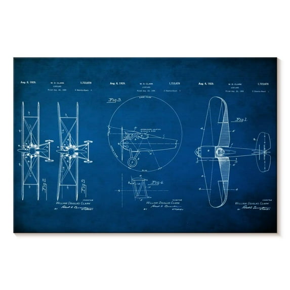 Elephant Stock Airplane Blueprint Wall Art - Horizontal Canvas Wall Art - Living Room Wall Decor - Patent Canvas - Blue And White Decor - 24" x 16"
