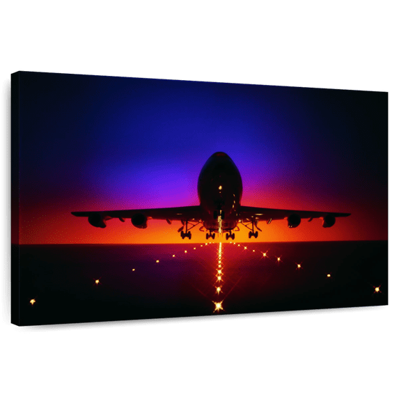 Elephant Stock Airplane At Dusk Wall Art - Horizontal Canvas Wall Art - Living Room Wall Decor - Transportation Canvas - Black And Blue Decor - 12" x 8"