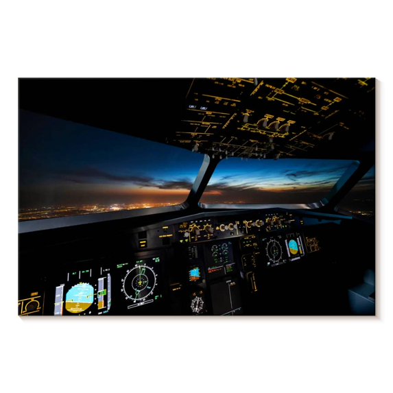 Elephant Stock Airplane Flight Controls Wall Art - Horizontal Canvas Wall Art - Living Room Wall Decor - Transportation Canvas - Black And Brown Decor - 48" x 32"