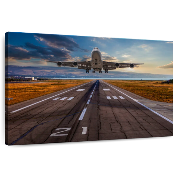 Elephant Stock Airplane Liftoff Wall Art - Horizontal Canvas Wall Art - Living Room Wall Decor - Transportation Canvas - Gray And Silver Decor - 12" x 8"