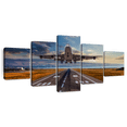 thumbnail image 1 of Elephant Stock Airplane Liftoff Wall Art - Horizontal Multi Panel Canvas - 5 Pieceliving Room Wall Decor - Photography Transportation Multi Panel - Gray And Silver Decor - 74" x 34", 1 of 8