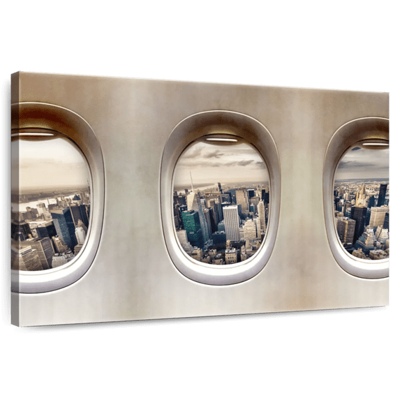Elephant Stock Airplane Windows Wall Art - Horizontal Canvas Wall Art - Living Room Wall Decor - Transportation Canvas - Beige And Brown Decor - 45" x 30"