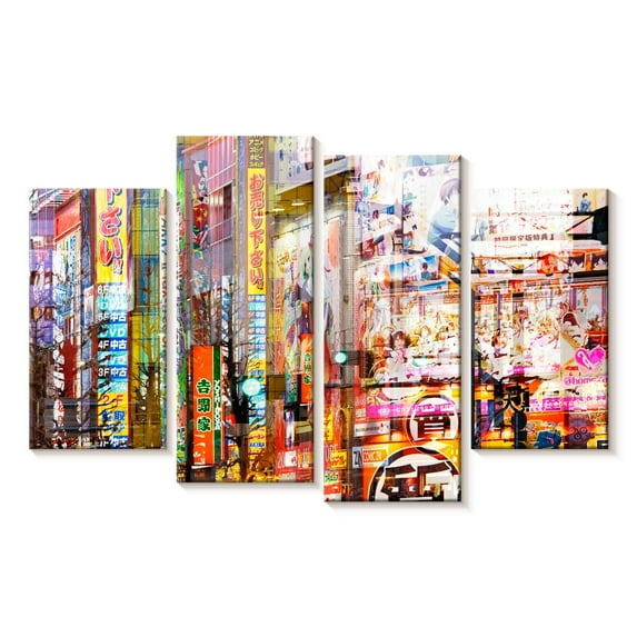 Elephant Stock Akihabara Manga Wall Art - Horizontal Multi Panel Canvas - Living Room Wall Decor - City Multi Panel - Orange And Turquoise Decor By Philippe Hugonnard - 30" x 18"