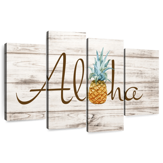 Elephant Stock Aloha Pineapple Wall Art - Horizontal Multi Panel Canvas - Living Room Wall Decor - Food And Drink Multi Panel - Blue And Gray Decor - 84" x 54"
