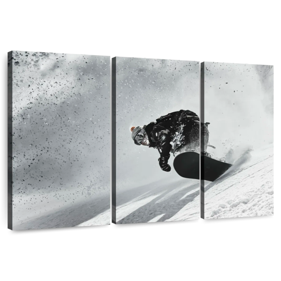 Elephant Stock Alpe D'huez Skiier Wall Art - Horizontal Multi Panel Canvas - Living Room Wall Decor - Sports Multi Panel - Black And Gray Decor - 50" x 32"