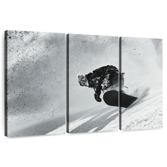 Elephant Stock Alpe D'huez Skiier Wall Art - Horizontal Multi Panel Canvas - Living Room Wall Decor - Sports Multi Panel - Black And Gray Decor - 74" x 48"