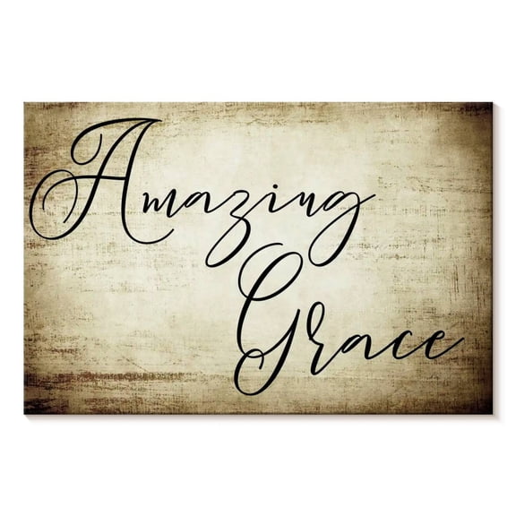 Elephant Stock Amazing Grace Script Wall Art - Horizontal Canvas Wall Art - Living Room Wall Decor - Inspirational And Typography Canvas - Beige And Brown Decor - 36" x 24"