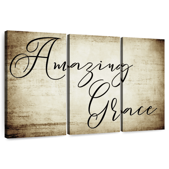 Elephant Stock Amazing Grace Script Wall Art - Horizontal Multi Panel Canvas - Living Room Wall Decor - Inspirational And Typography Multi Panel - Beige And Brown Decor - 33" x 20"