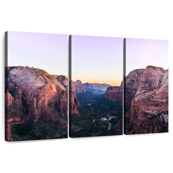 Elephant Stock Amazing Zion National Park Wall Art - Horizontal Multi Panel Canvas - Living Room Wall Decor - Nature Multi Panel - Brown And Pink Decor - 74" x 48"