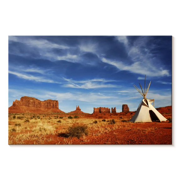 Elephant Stock American Indian Plains Wall Art - Horizontal Canvas Wall Art - Living Room Wall Decor - Our America Canvas - Blue And Brown Decor - 36" x 24"