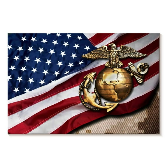Elephant Stock American Marine Corps Wall Art - Horizontal Canvas Wall Art - Living Room Wall Decor - Military Canvas - Gold And Red Decor - 12" x 8"