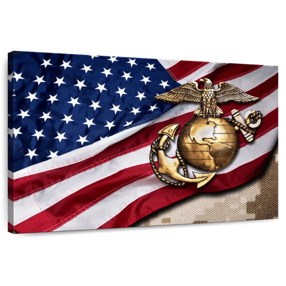 Elephant Stock American Marine Corps Wall Art - Horizontal Canvas Wall Art - Living Room Wall Decor - Military Canvas - Gold And Red Decor - 12" x 8"